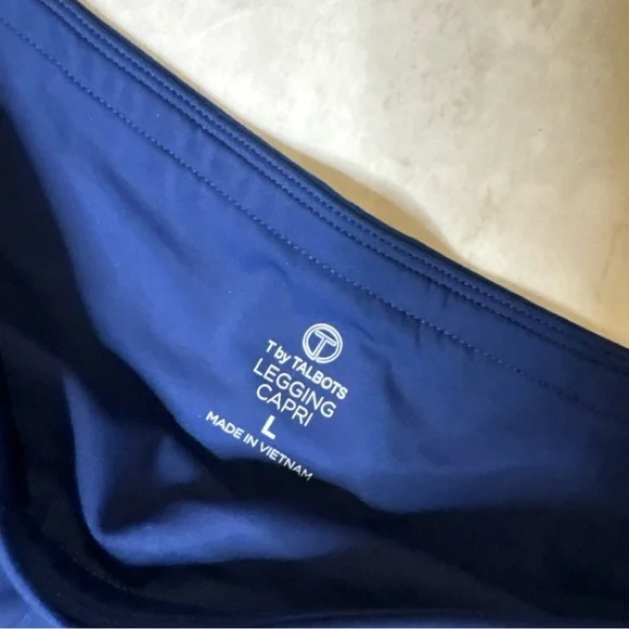 Talbots Performance Interlock Capri Leggings Tie Dye Trim Navy Sz Large - Picture 4 of 9